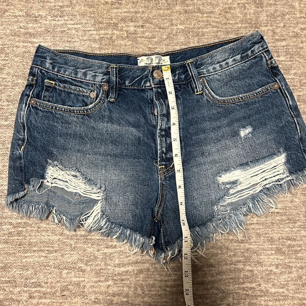 Distressed Dark Blue Denim Women's Shorts - Picture 2 of 5